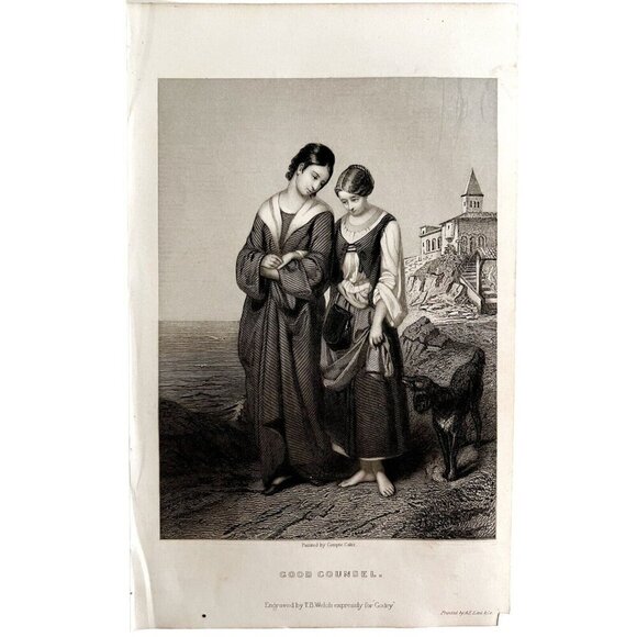 Good Counsel Beautiful Women Engraving 1859 Victorian Seaside Chapel Art DWY5G - Picture 2 of 2